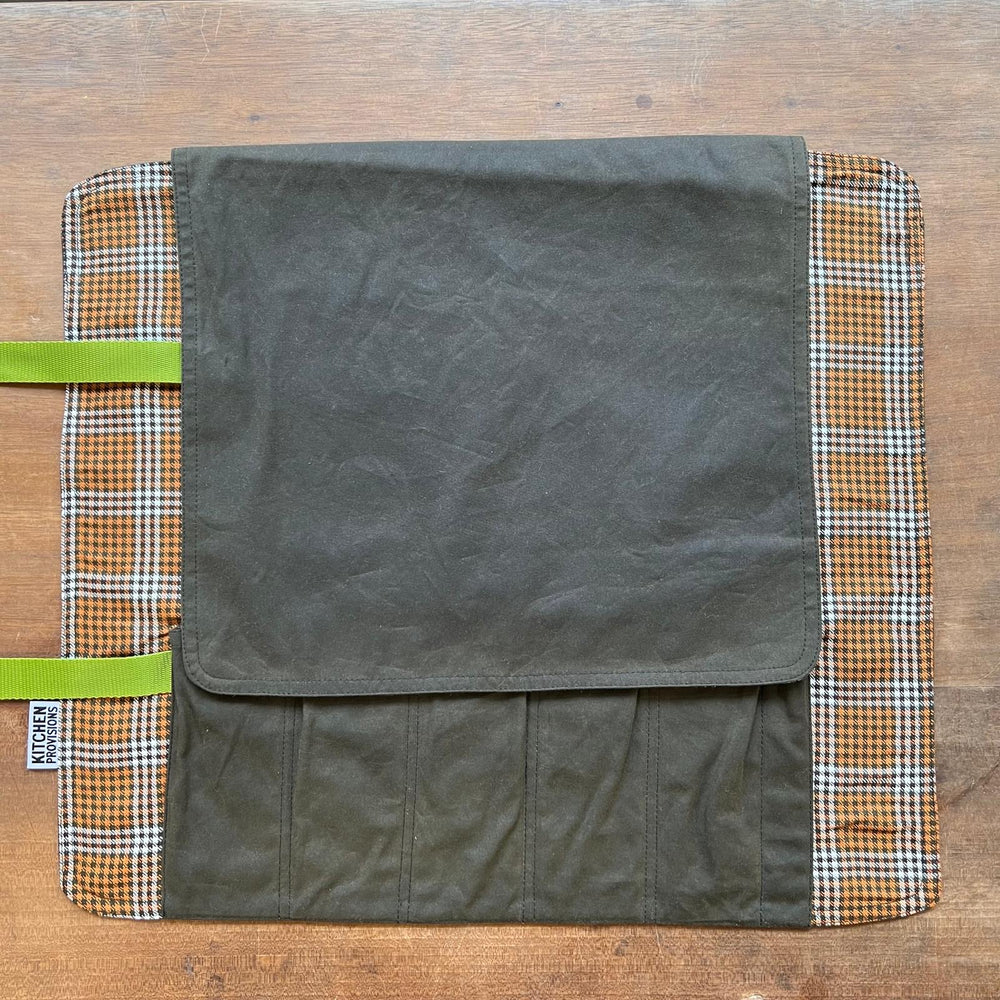 Kitchen Provisions Merch - the knife roll - WAX COTTON / DEADSTOCK SUITING FABRIC - Design C