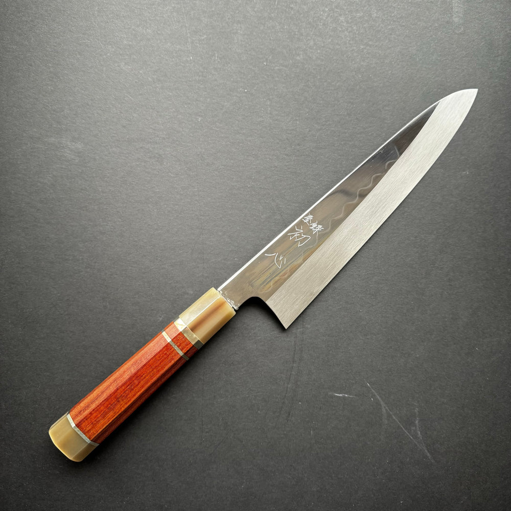 Gyuto knife, Shirogami 3 Honyaki, Polished finish, Sandalwood handle - Nakagawa Hamono