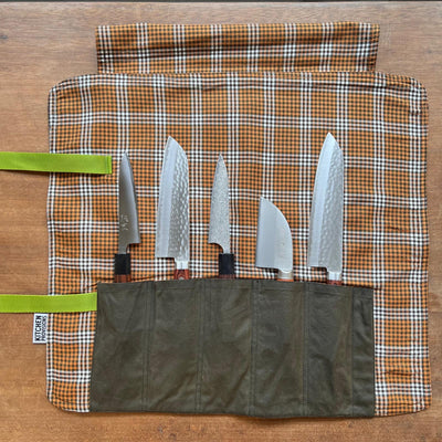 Kitchen Provisions Merch - the knife roll - WAX COTTON / DEADSTOCK SUITING FABRIC - Design C