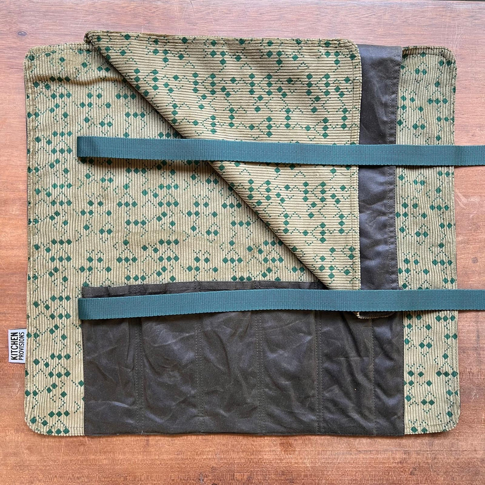 Kitchen Provisions Merch - the knife roll - WAX COTTON / DEADSTOCK SUITING FABRIC - Design B