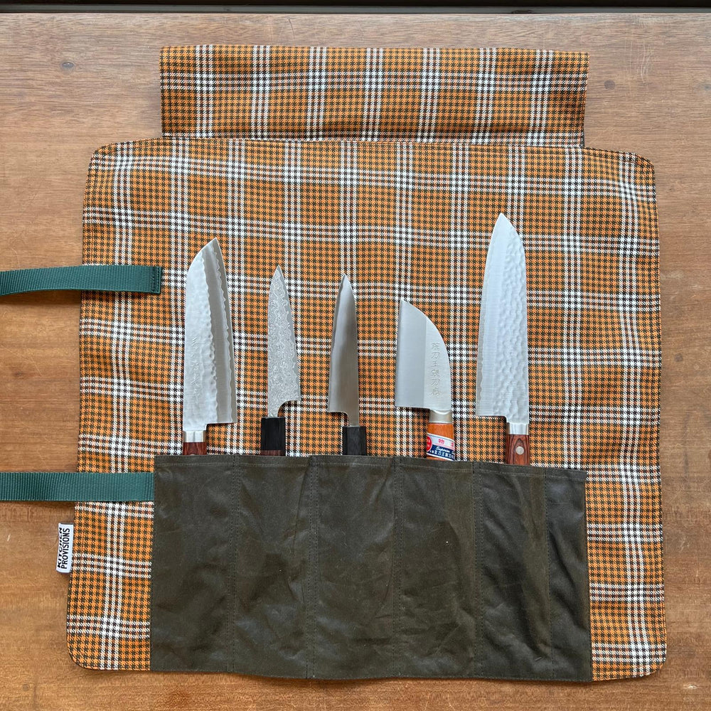 Kitchen Provisions Merch - the knife roll - WAX COTTON / DEADSTOCK SUITING FABRIC - Design A