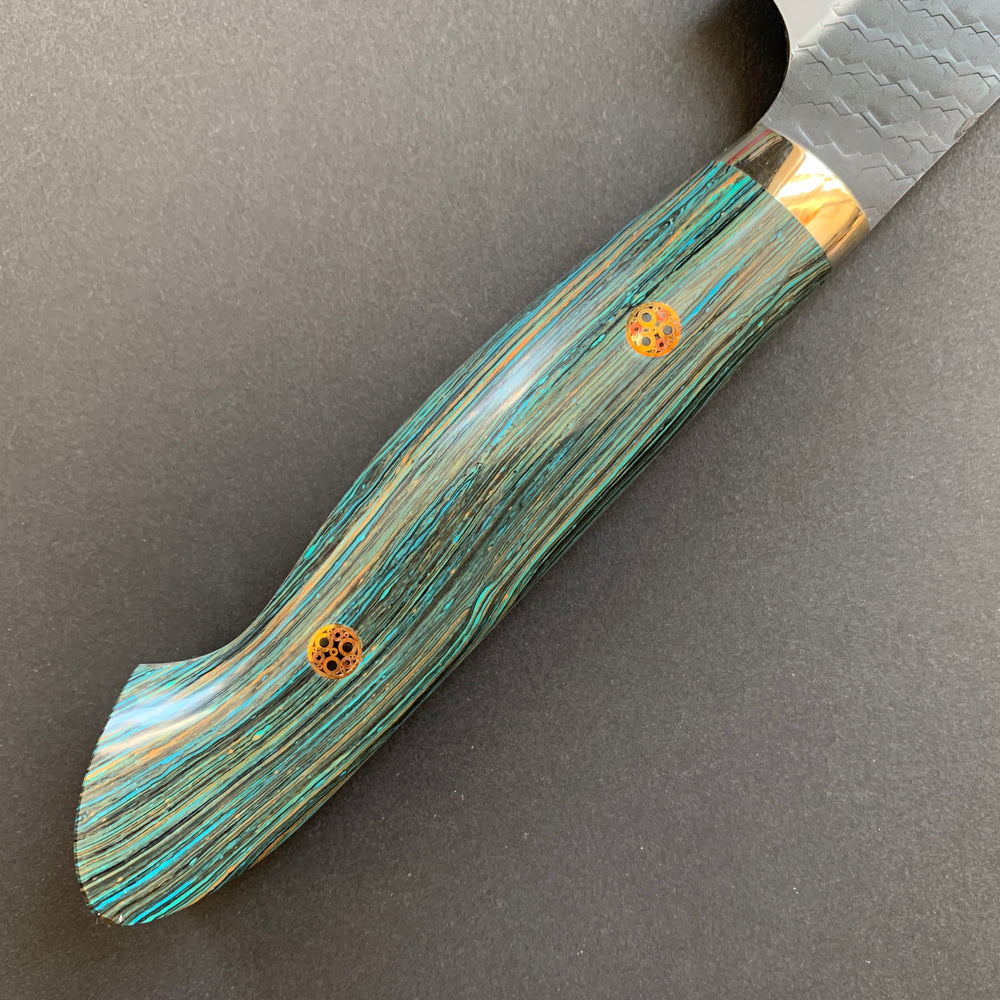 Kiritsuke Sujihiki knife, SG2 powder steel, Kurouchi and Tsuchime finish, Turquoise handle - Nigara