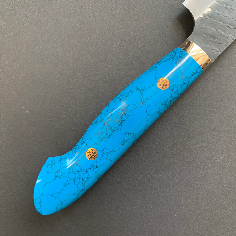 Kiritsuke Sujihiki knife, SG2 powder steel, Kurouchi and Tsuchime finish, Turquoise handle - Nigara