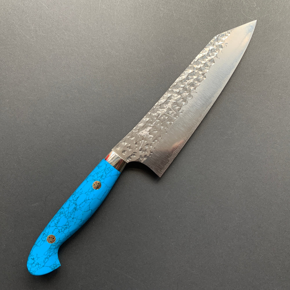 Bunka Knife, Senko SG2 Powder Steel, Tsuchime Finish, Western style Turquoise handle - Yu Kurosaki