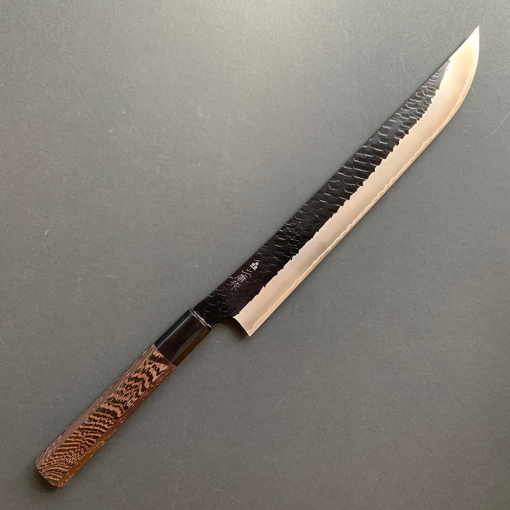 Sakimaru Sujihiki knife, SG2 powder steel, Kurouchi Tsuchime finish - Nigara