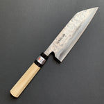 Santoku knife, Shirogami 1 with stainless steel cladding, nashiji finish, wa handle, Maboroshi range- Fujiwara