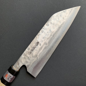 Santoku knife, Shirogami 1 with stainless steel cladding, nashiji finish, wa handle, Maboroshi range- Fujiwara