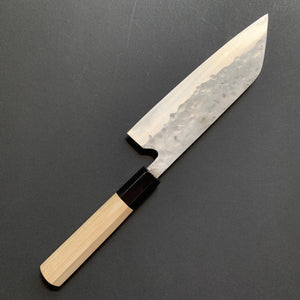 Santoku knife, Shirogami 1 with stainless steel cladding, nashiji finish, wa handle, Maboroshi range- Fujiwara