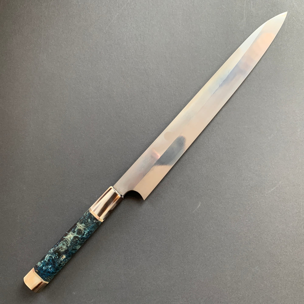 Yanagiba knife, Shirogami 1 Honyaki steel, Fuji-San hamon, Polished finish - Nigara