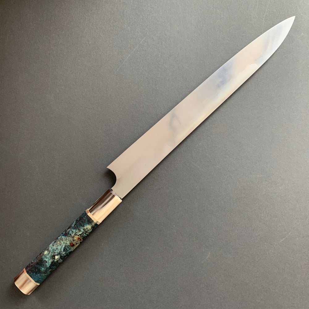 Yanagiba knife, Shirogami 1 Honyaki steel, Fuji-San hamon, Polished finish - Nigara