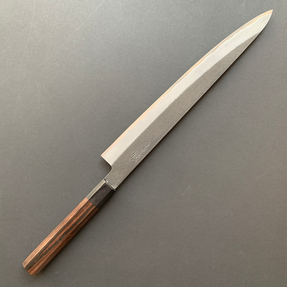 Sujihiki knife, Aogami Super with stainless steel cladding, Kurouchi Nashiji finish - Mutsumi Hinoura