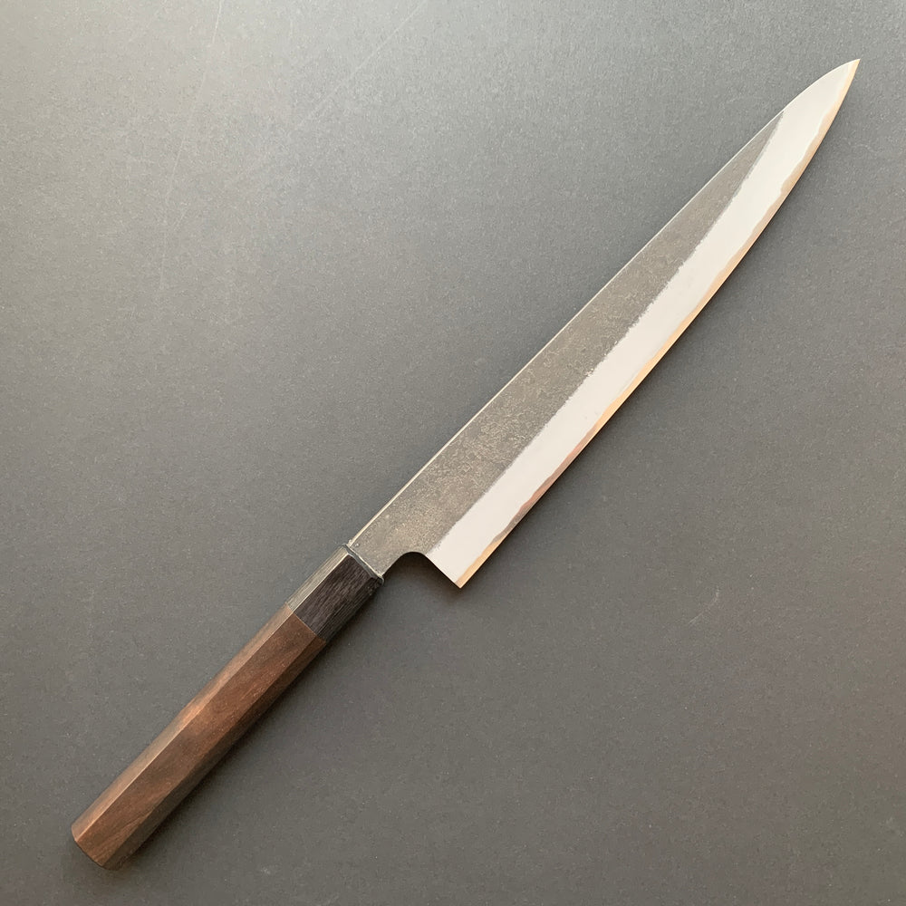 Sujihiki knife, Aogami Super with stainless steel cladding, Kurouchi Nashiji finish - Mutsumi Hinoura