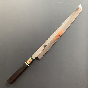 Honyaki Sakimaru yanagiba knife, Shirogami 1 Carbon steel, Water quenched, Fuji-san hamon, mirror polish finish - Ikeda