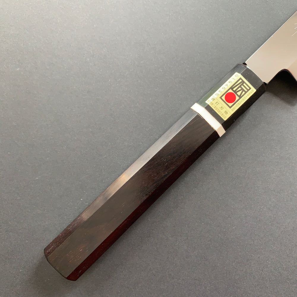 Honyaki Sakimaru yanagiba knife, Shirogami 1 Carbon steel, Water quenched, Fuji-san hamon, mirror polish finish - Ikeda