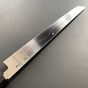 Honyaki Sakimaru yanagiba knife, Shirogami 1 Carbon steel, Water quenched, Fuji-san hamon, mirror polish finish - Ikeda