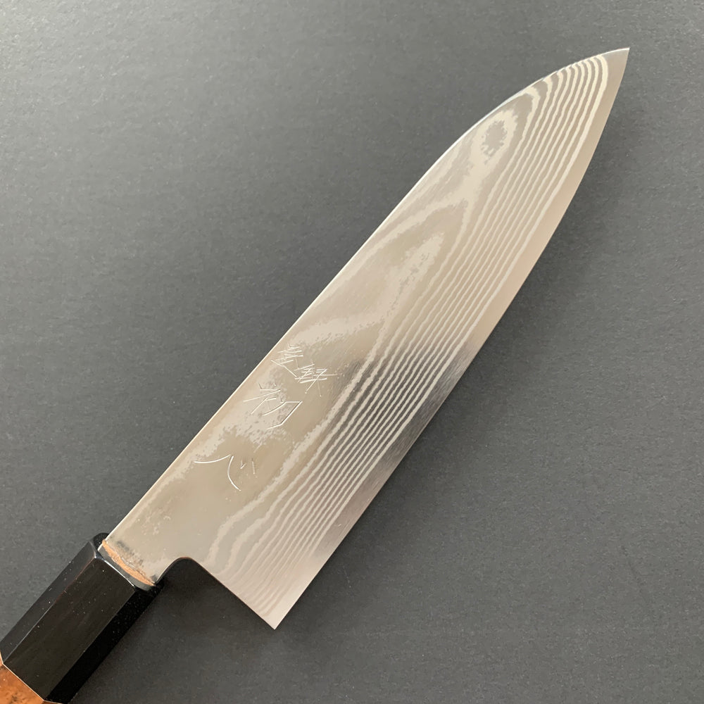 Santoku knife, Ginsan stainless steel, Damascus finish, Ginsou range - Hatsukokoro