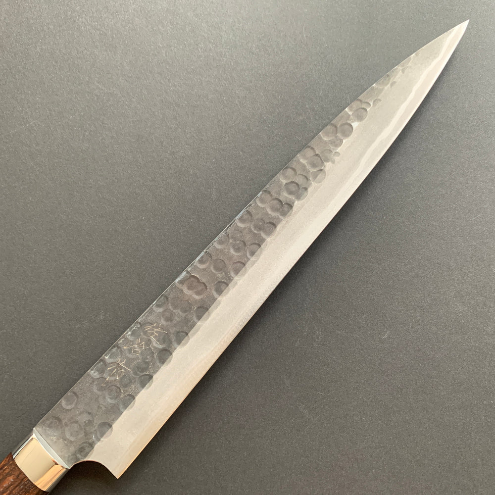 Sujihiki knife, Aogami Super carbon steel, Kurouchi and Tsuchime finish - Saji