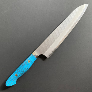 Gyuto knife, SG2 powder steel, tsuchime finish, Western style Turquoise handle - Nigara