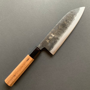 Santoku knife, Aogami 2 with iron cladding, Kurouchi finish, Kurogane range - Hatsukokoro