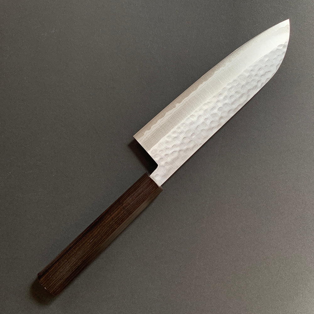 Santoku knife, VG10, damascus and tsuchime finish, Wa handle - Masutani