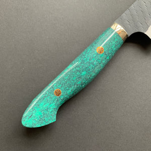 Gyuto knife, SG2 powder steel, Kurouchi and Tsuchime finish, Turquoise handle - Nigara