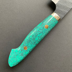 Gyuto knife, SG2 powder steel, Kurouchi and Tsuchime finish, Turquoise handle - Nigara