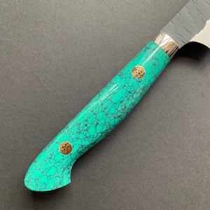 Petty knife, SG2 powder steel, Kurouchi Tsuchime finish, Western style Turquoise handle - Nigara