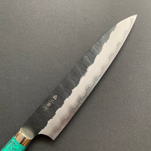 Petty knife, SG2 powder steel, Kurouchi Tsuchime finish, Western style Turquoise handle - Nigara