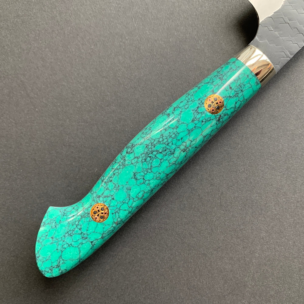 Petty knife, SG2 powder steel, Kurouchi Tsuchime finish, Western style Turquoise handle - Nigara