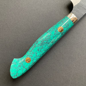 Petty knife, SG2 powder steel, Kurouchi Tsuchime finish, Western style Turquoise handle - Nigara