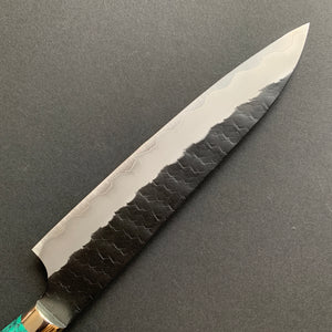 Petty knife, SG2 powder steel, Kurouchi Tsuchime finish, Western style Turquoise handle - Nigara