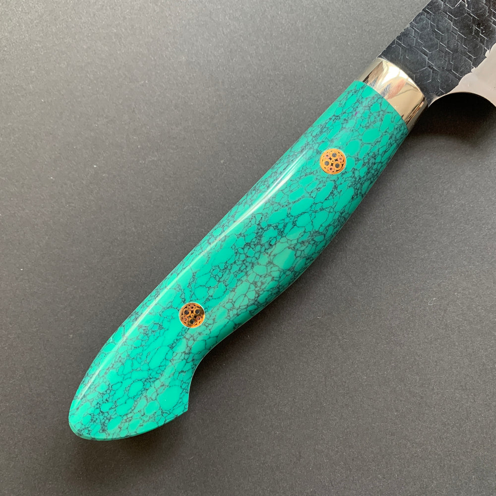 Kiritsuke Sujihiki knife, SG2 powder steel, Kurouchi and Tsuchime finish, Turquoise handle - Nigara