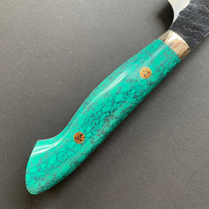 Kiritsuke Sujihiki knife, SG2 powder steel, Kurouchi and Tsuchime finish, Turquoise handle - Nigara