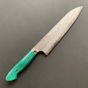 Gyuto knife, SG2 powder steel, tsuchime finish, Western style Turquoise handle - Nigara