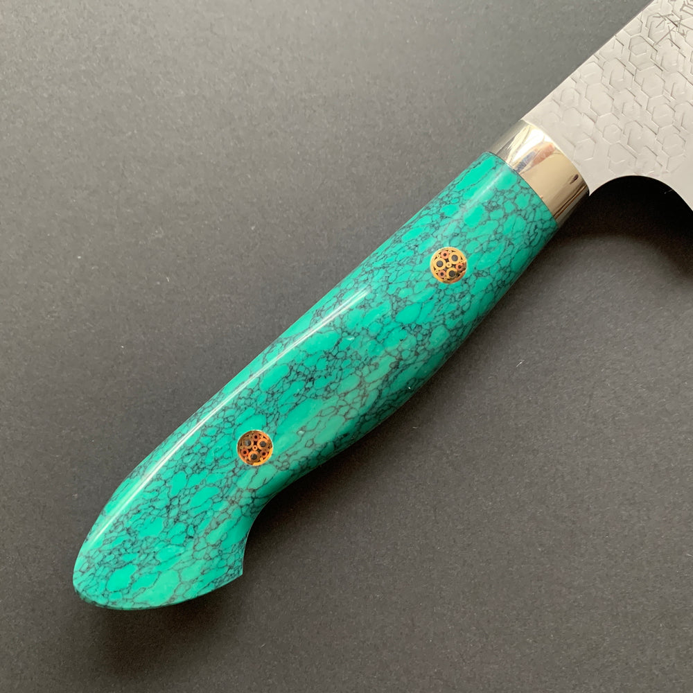 Gyuto knife, SG2 powder steel, tsuchime finish, Western style Turquoise handle - Nigara