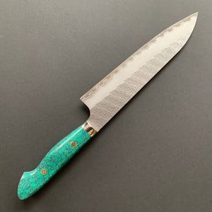 Gyuto knife, SG2 powder steel, tsuchime finish, Western style Turquoise handle - Nigara