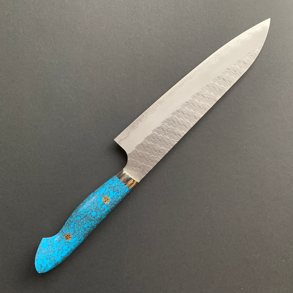 Gyuto knife, SG2 powder steel, tsuchime finish, Western style Turquoise handle - Nigara