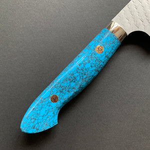 Santoku knife, SG2 powder steel, tsuchime finish, Western style Turquoise handle - Nigara