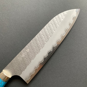 Santoku knife, SG2 powder steel, tsuchime finish, Western style Turquoise handle - Nigara