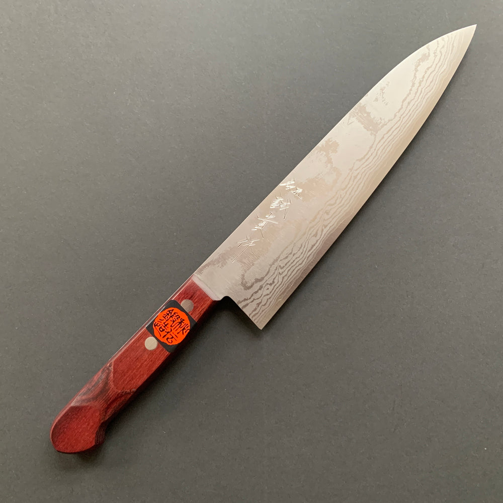 Gyuto knife, VG10, damascus finish, red handle - Shigeki Tanaka