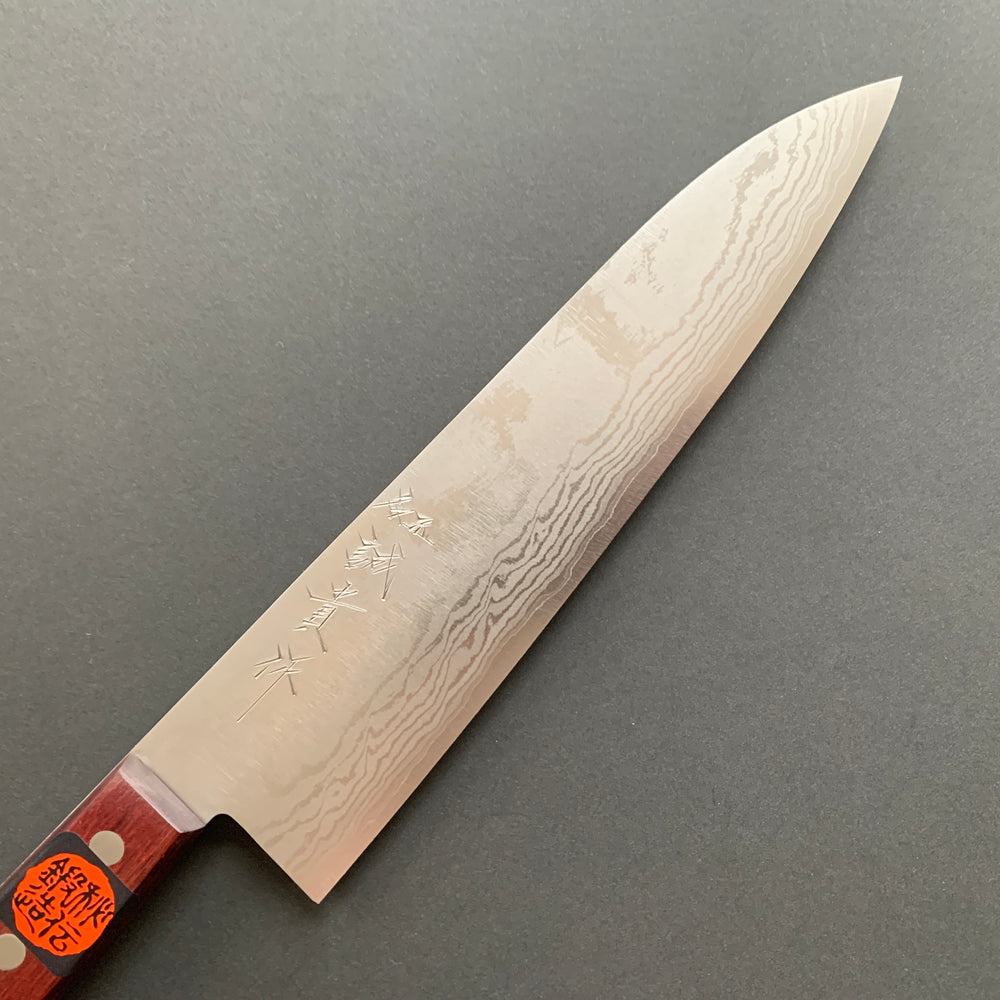 Gyuto knife, VG10, damascus finish, red handle - Shigeki Tanaka