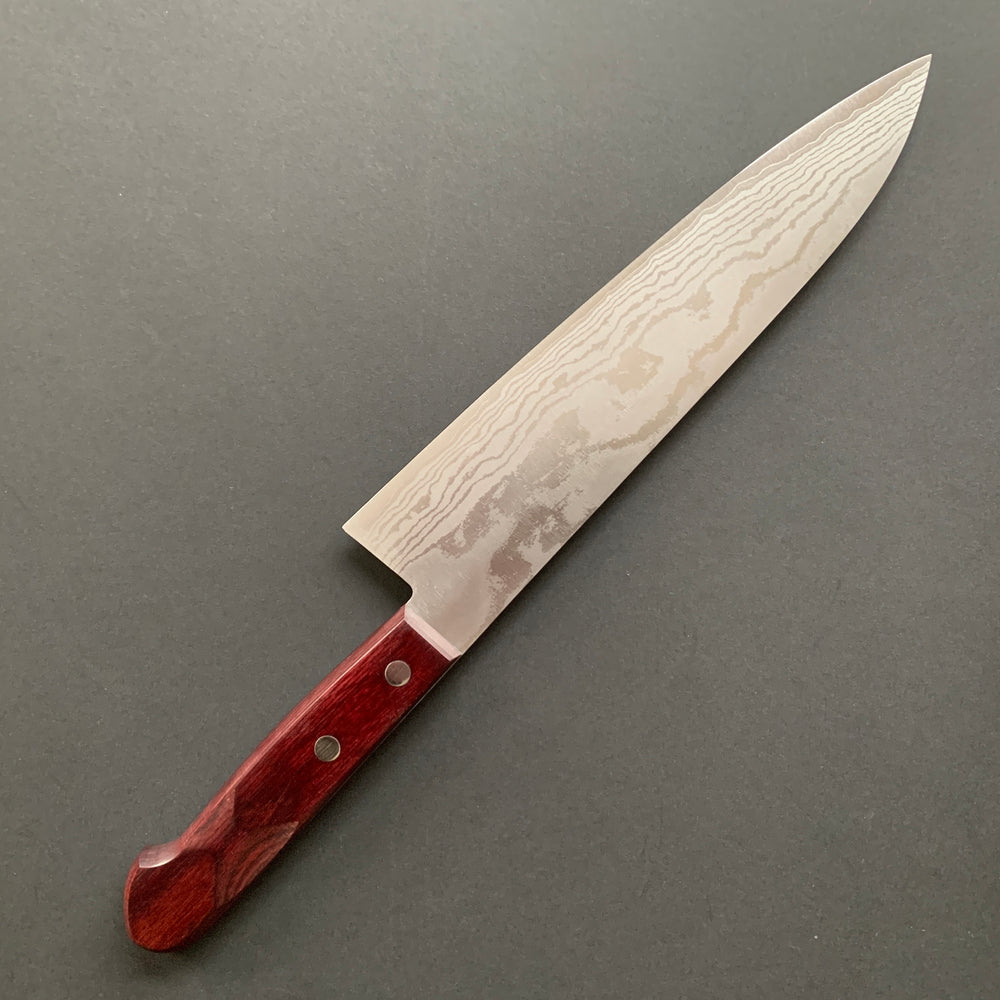 Gyuto knife, VG10, damascus finish, red handle - Shigeki Tanaka