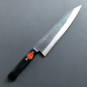 Kiritsuke Gyuto knife, Aogami 2 core, stainless clad, kurouchi finish, Western style black handle - Shigeki Tanaka