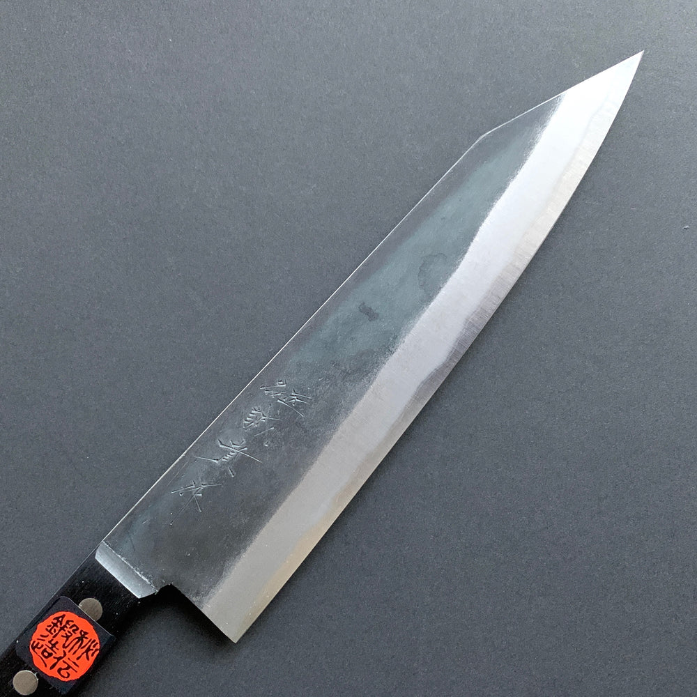 Kiritsuke Gyuto knife, Aogami 2 core, stainless clad, kurouchi finish, Western style black handle - Shigeki Tanaka