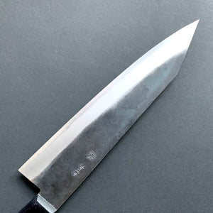 Kiritsuke Gyuto knife, Aogami 2 core, stainless clad, kurouchi finish, Western style black handle - Shigeki Tanaka