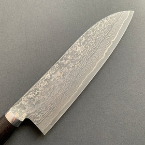 Santoku knife, SG2 powder steel, Damascus finish, Western style Desert Ironwood handle - Shigeki Tanaka