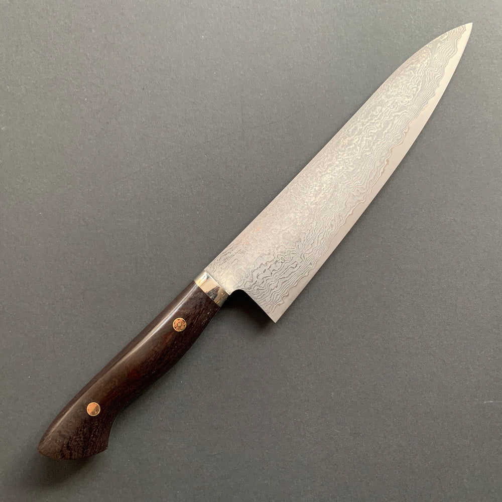 Gyuto knife, SG2 powder steel, Damascus finish, Western style Desert Ironwood handle - Shigeki Tanaka