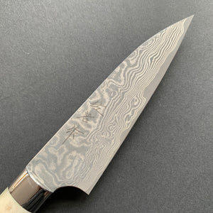 Petty knife, SG2 stainless steel, etched Damascus finish, jigged bone handle - Saji