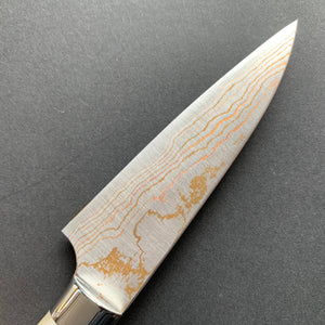 Petty knife, Aogami 2 with Stainless Steel Cladding, Damascus finish, Jigged Bone handle - Saji