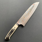 Santoku knife, Aogami 2 with Stainless Steel Cladding, Damascus finish, Jigged Bone handle - Saji